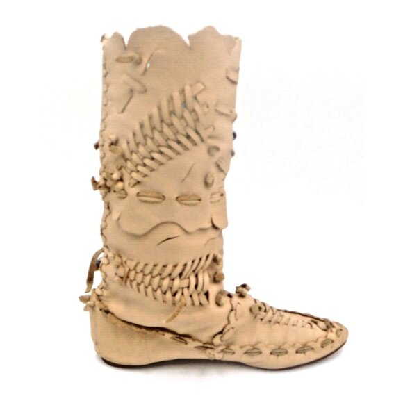 COOLEST Vintage Huarache Boots, Beige, Sz 7 1/2, Slouchy Free People Resemblence - Picture 6 of 7